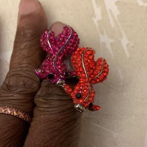 Pink and Orange Crystal Fish Stretch Ring